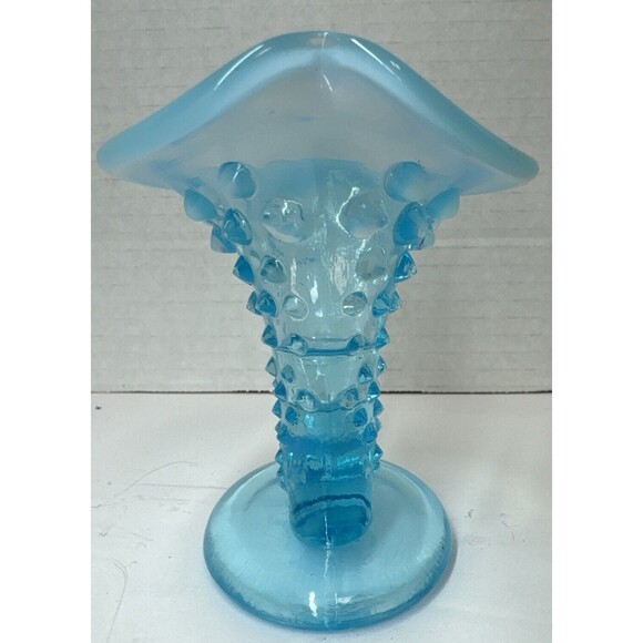 Fenton Blue Opalescent Hobnail Glass Cornucopia 4 In Candy Dish Candle Holder - Picture 2 of 7